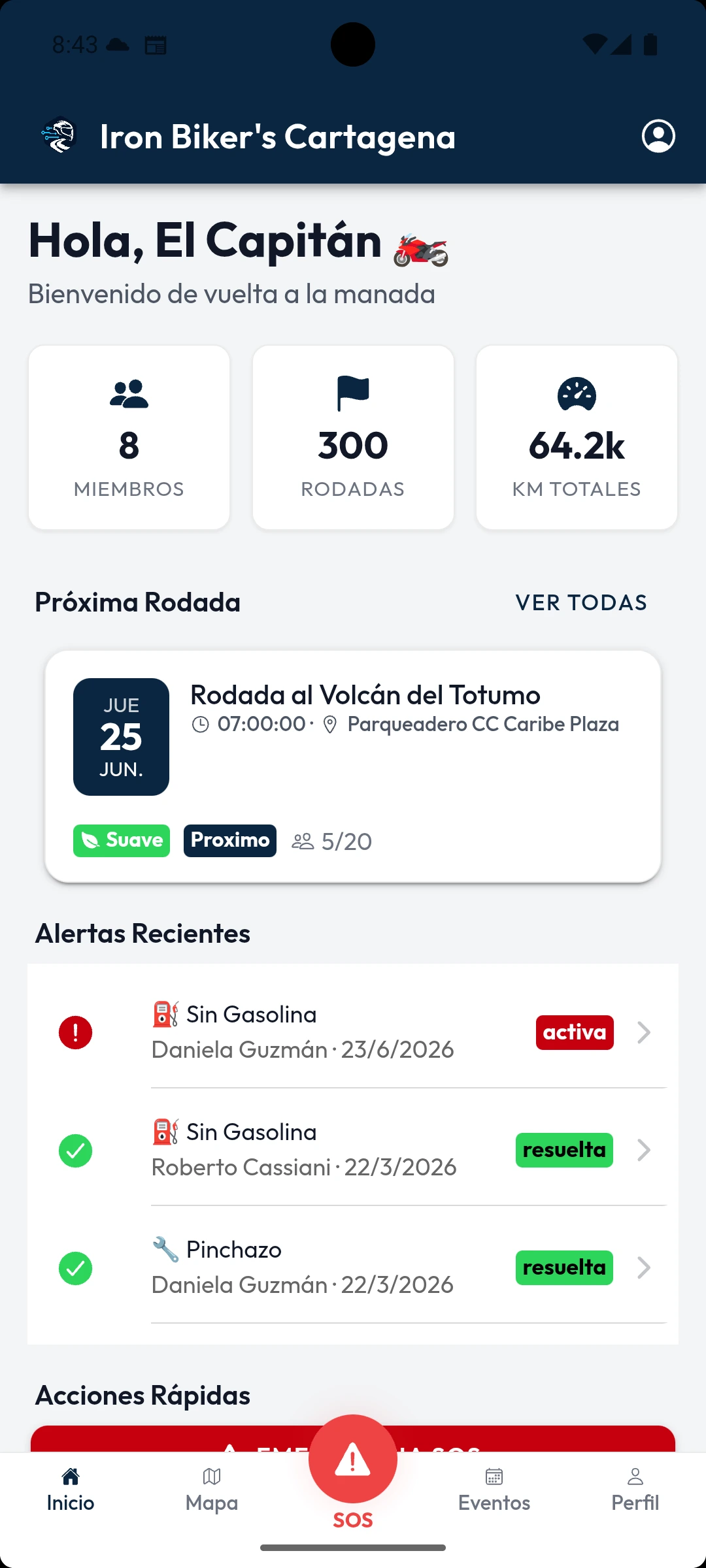 BikerOS App — Home Dashboard