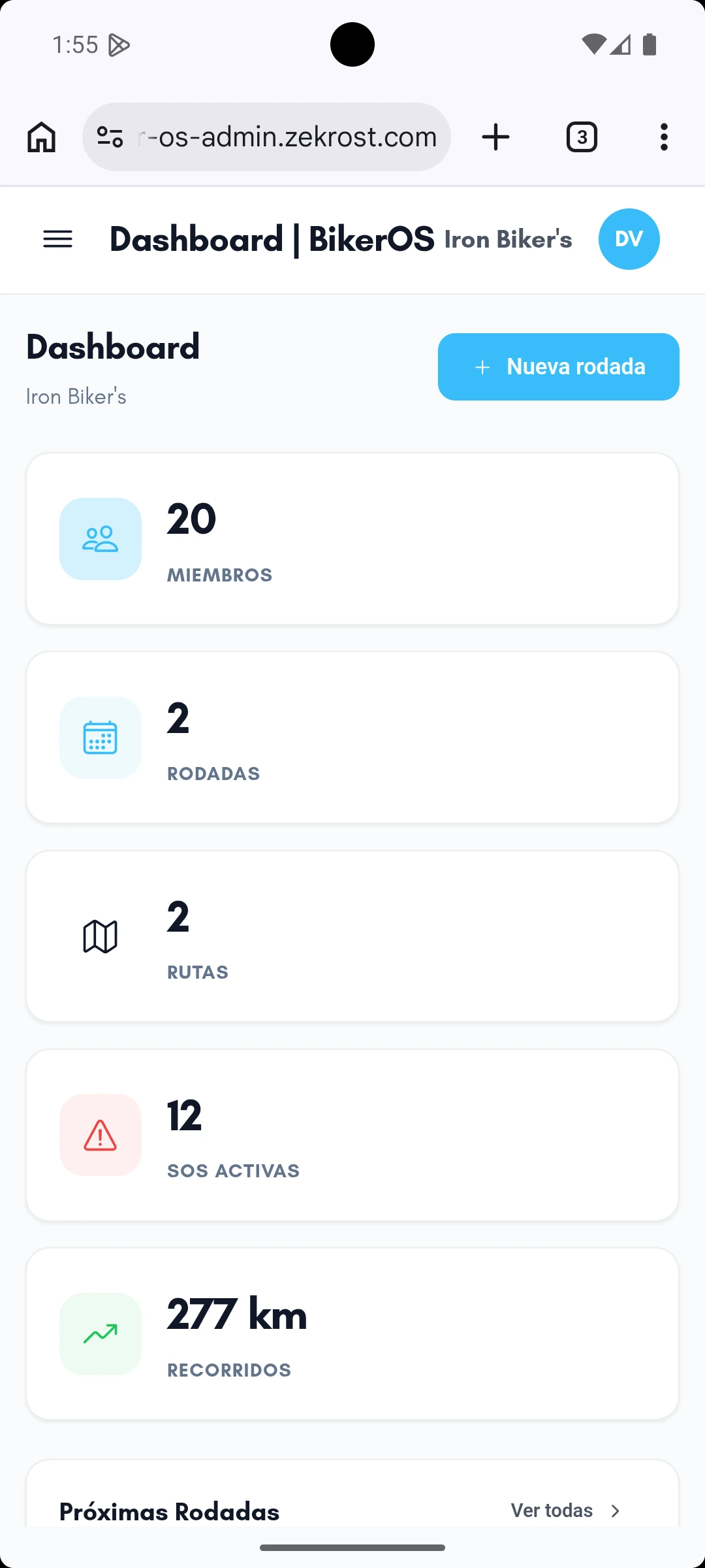 BikerOS admin panel — built with Elur and Elur Query